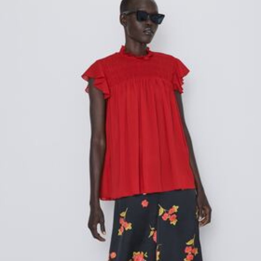 Zara shirred high neck blouse
